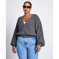 JAN N JUNE JAN N JUNE V-Ausschnitt Strickjacke LENA aus Baumwolle GOTS, Dark grey (grau), – Produktbild 1 von 1