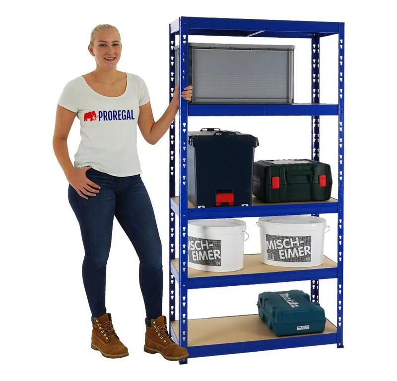 PROREGAL® Schwerlastregal Robustes Lagerregal TIGER 220-180x90-180x40-60cm 5-6 Ebenen, Stabiles Garagenregal Kellerregal Lastenregal Lagerregal Steckregal, Blau, – Produktbild 2 von 5