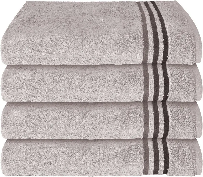 Schiesser Schiesser Handtücher Skyline Color aus 100 % Baumwolle mit eleganter Streifenbordüre, Frottier (Set, 4-St), OEKO-TEX® MADE IN GREEN, Grau, – Produktbild 1 von 6
