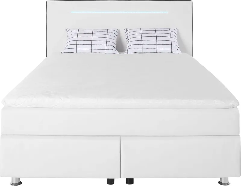 COLLECTION AB Boxspringbett LONDON inkl. Bonnell-Federkernmatratze H2, mit Topper, Kissen & LED, 90/140/180 cm x 200 cm, Schwarz|weiß, – Produktbild 7 von 8