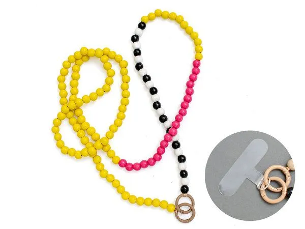 renna deluxe renna deluxe Handykette aus Holzperlen, Crossbody lang, Gelb mit lasche, – Produktbild 1 von 3