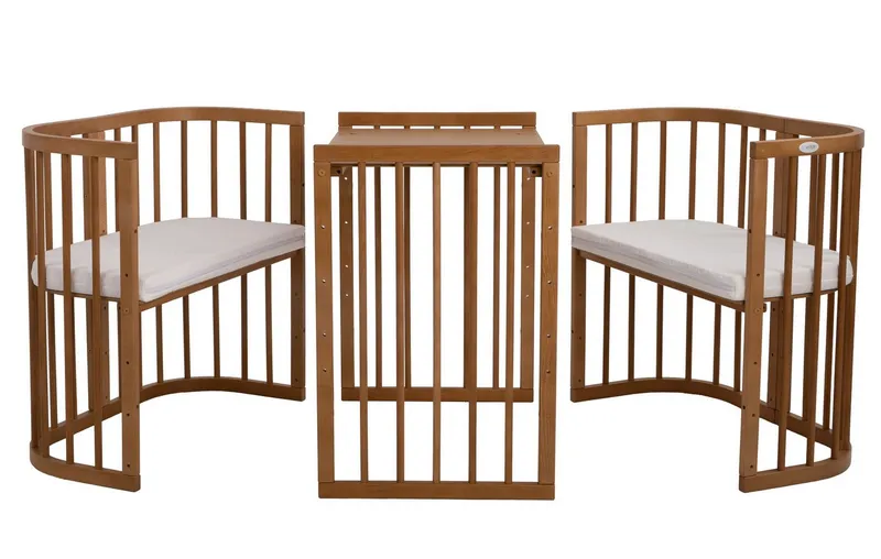 Waldin Waldin Babybett 7in1 mitwachsend, Beistellbett, Matratze, Rollen, Buche, Vintage, Braun, – Produktbild 3 von 5