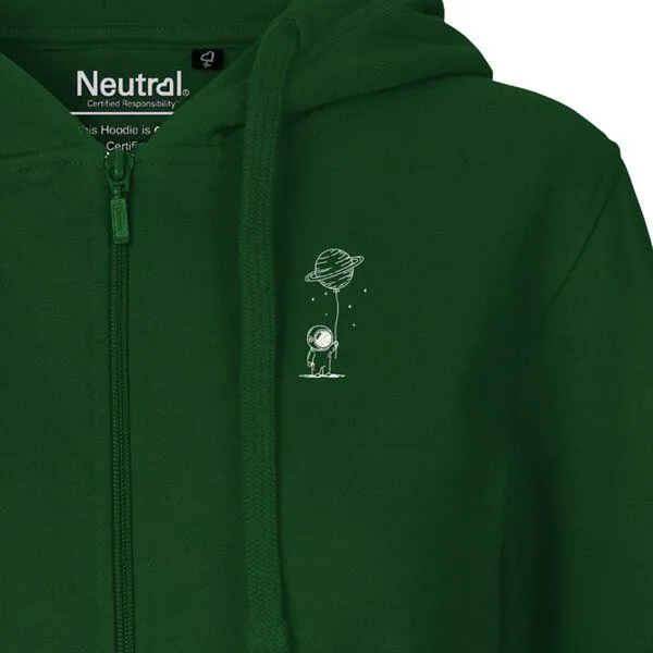HANDGEDRUCKT HANDGEDRUCKT "Kosmokind" Frauen Zip Hoody Neutral, Bottlegreen, – Produktbild 1 von 3