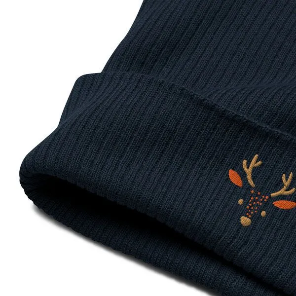 PepMelon PepMelon Niedliche gestickte Hirsch-Mütze aus Bio-Rippstrick, Navy blau, – Produktbild 4 von 4