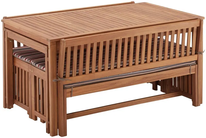 Merxx Merxx Garten-Essgruppe Hawaii, (4x Bänke, 2x Tische, 4x Sitzkissen), Akazienholz FSC® 100 %, Braun, – Produktbild 4 von 5