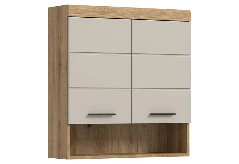 furnling Hängeschrank Scott 2 Türen, 1 offenes Fach, Stauraum, Badmöbel, Badschrank, 74 cm breit, Grau, – Produktbild 1 von 5
