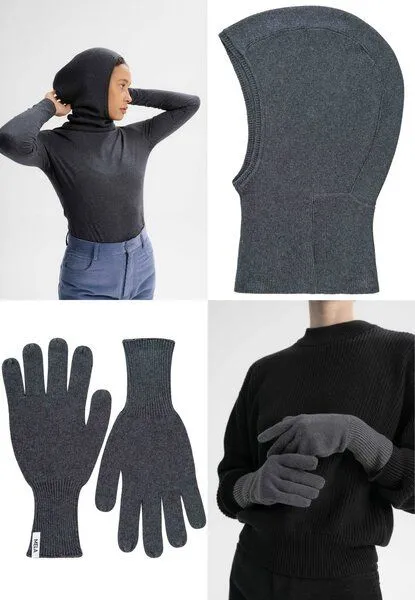 MELA MELA Bundle Feinstrick Balaklava CHARVI + Strick Handschuhe RISHI, Anthrazit melange, – Produktbild 2 von 4
