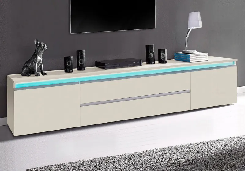 Home affaire Lowboard Magic,Lowboard,TV-Kommode,TV-Möbel,TV-Bank, Alugriff,2Türen,2 Schubkästen, Höhe 55 cm, B/T 240×40 cm,kaschmir matt, Braun, – Produktbild 1 von 5