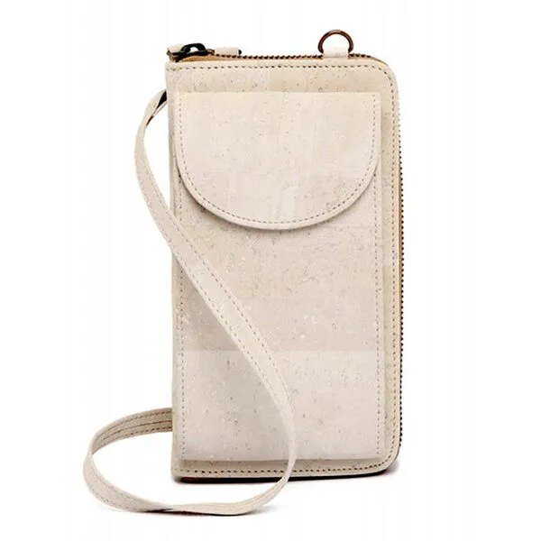 Kork-Deko Kork-Deko Kork Handytasche + Geldbeutel | beige oder weiß | 2 in 1 Tasche, Weiß, – Produktbild 1 von 4