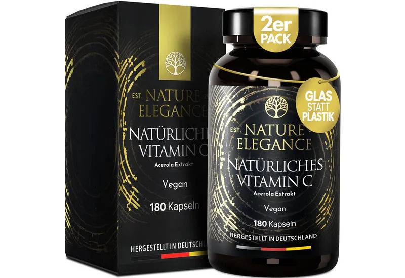 NEOLYMP Natürliches Vitamin C aus Acerola – Hochdosiert & vegan – 180 Kapseln Kapseln, 2 er 180 St., Vitamin C für 6 Monate – gut verträglich – in Deutschland produziert – Produktbild 1 von 5