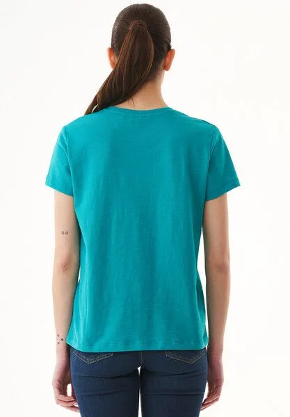 ORGANICATION ORGANICATION Damen Basic T-Shirt aus Bio-Baumwolle mit V-Ausschnitt, Emerald, – Produktbild 4 von 4
