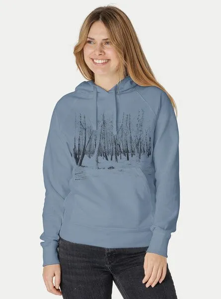 Peaces.bio - handbedruckte Biomode Peaces.bio - handbedruckte Biomode Damen Hoodie Woodland, Blaugrau, – Produktbild 2 von 2