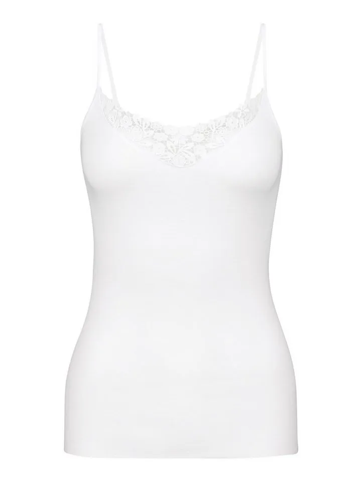 CALIDA CALIDA Spaghettitop Feminin Sense mit Spitzen-Einsatz, Pure Cotton, tiefer Ausschnitt, Single Jersey, Weiß, – Produktbild 2 von 5