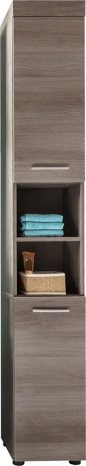 welltime Hochschrank Royan Hochschrank mit 2 Türen & 2 Fächern - (B/T/H) 30/31/190 cm, Grau|silberfarben, – Produktbild 4 von 4
