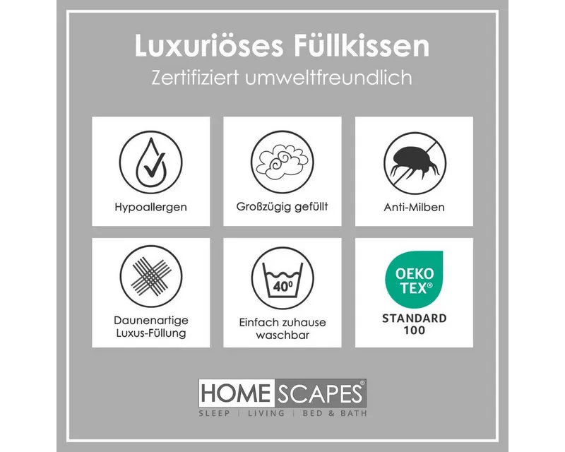 Homescapes Federkissen 4 Kopfkissen 48 x 74 cm im Set, Federkissen mit 100% Federfüllung, Füllung: 100% Entenfedern, Rückenschläfer, Seitenschläfer, Weiß, – Produktbild 5 von 5