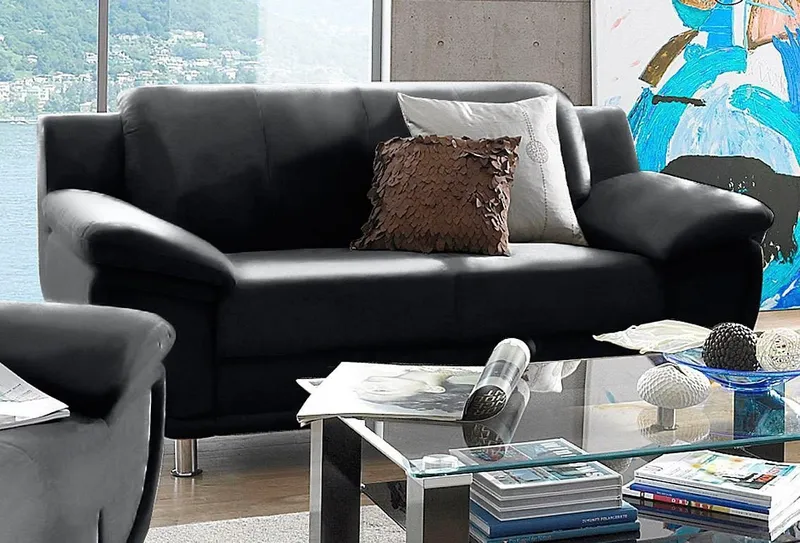 TRENDMANUFAKTUR 2-Sitzer Rondo 178 cm, 2-Sitzer, komfortabel, Federkern optional, Chromfüße, Couch wahlweise mit Federkern und in verschiedenen Bezügen bestellbar, Schwarz, – Produktbild 2 von 5