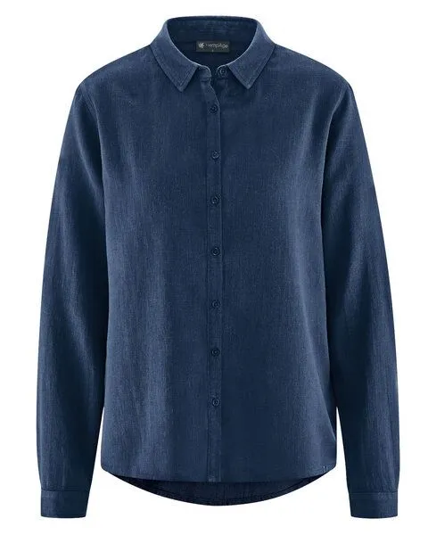HempAge HempAge Damen Langarm-Bluse Hanf/Bio-Baumwolle, Navy, – Produktbild 1 von 3