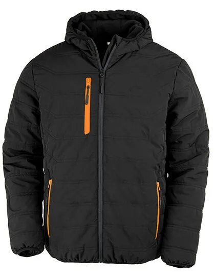 Result Genuine Recycled Result Genuine Recycled Recycelte gefütterte Winter- Regen- und Windjacke mit Kapuze Brusttasche, Schwarz/orange, – Produktbild 2 von 3