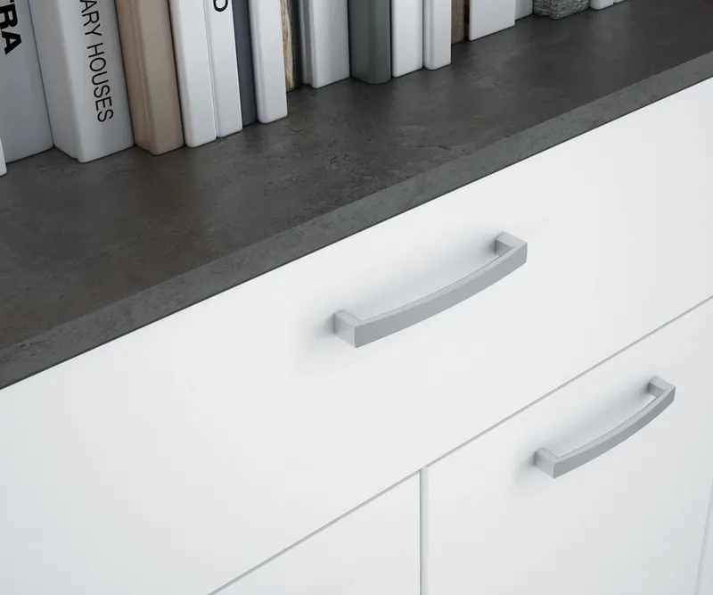 FORTE Kommode Kombikommode, Stauraum, Einlegeböden verstellbar, B/H/T ca.140/120/34 cm, viel Stauraum, PEFC zertifiziert, Grau|weiß, – Produktbild 5 von 5
