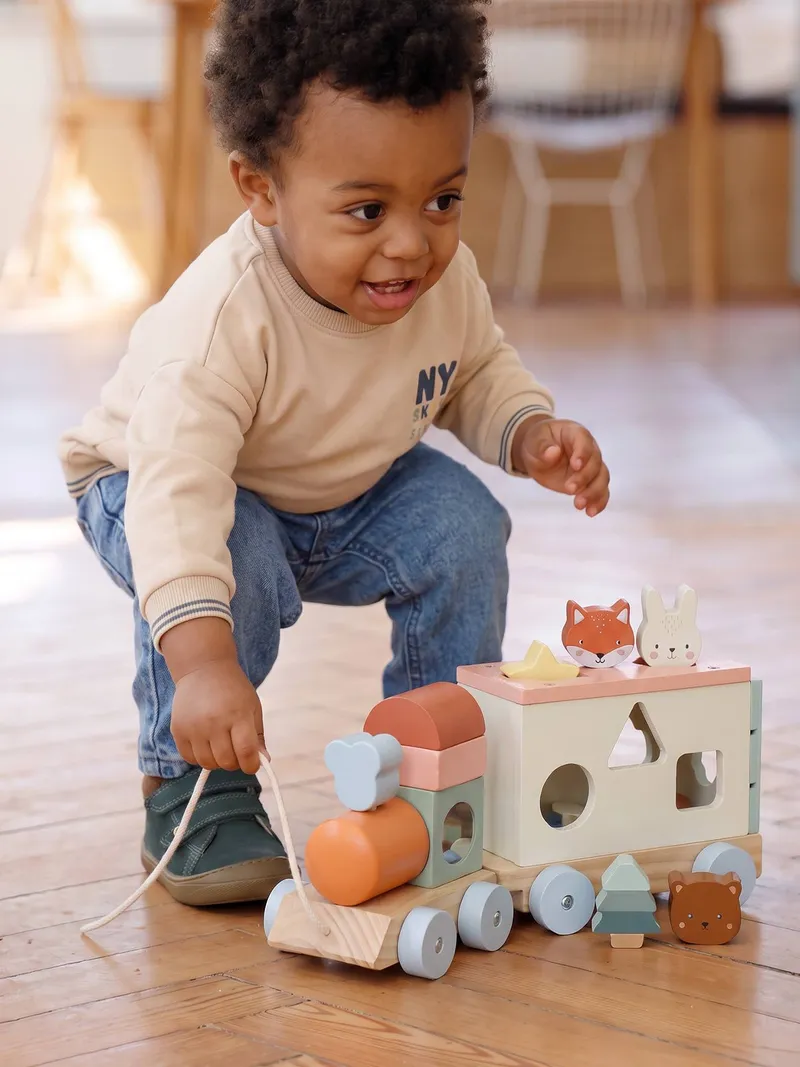 Vertbaudet Baby Activity-Zug WALDFREUNDE Holz FSC®, Wollweiß, – Produktbild 1 von 4