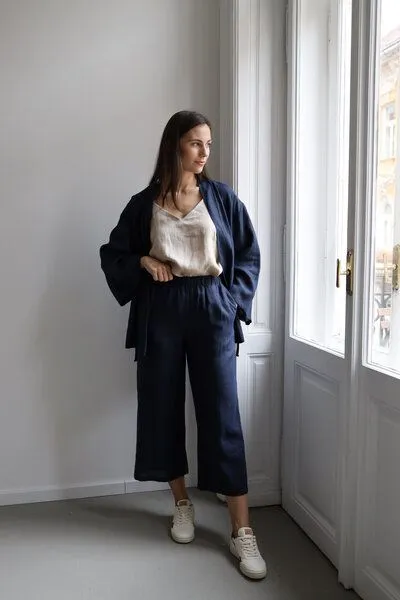 gust. gust. Damen Weite Leinenhosen - Culotte - Linen trousers - 100% Bio-Leinen, Dark blue (navy), – Produktbild 3 von 3