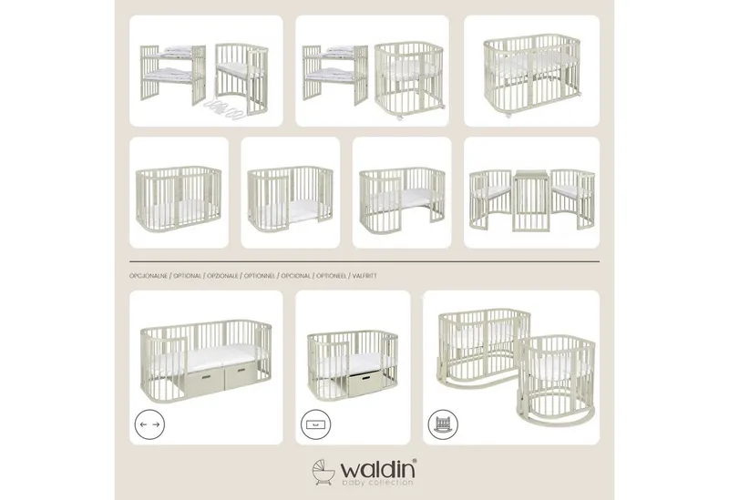 Waldin Waldin Babybett 7in1 mitwachsend, Beistellbett, Matratze, Rollen, Grün, – Produktbild 4 von 5