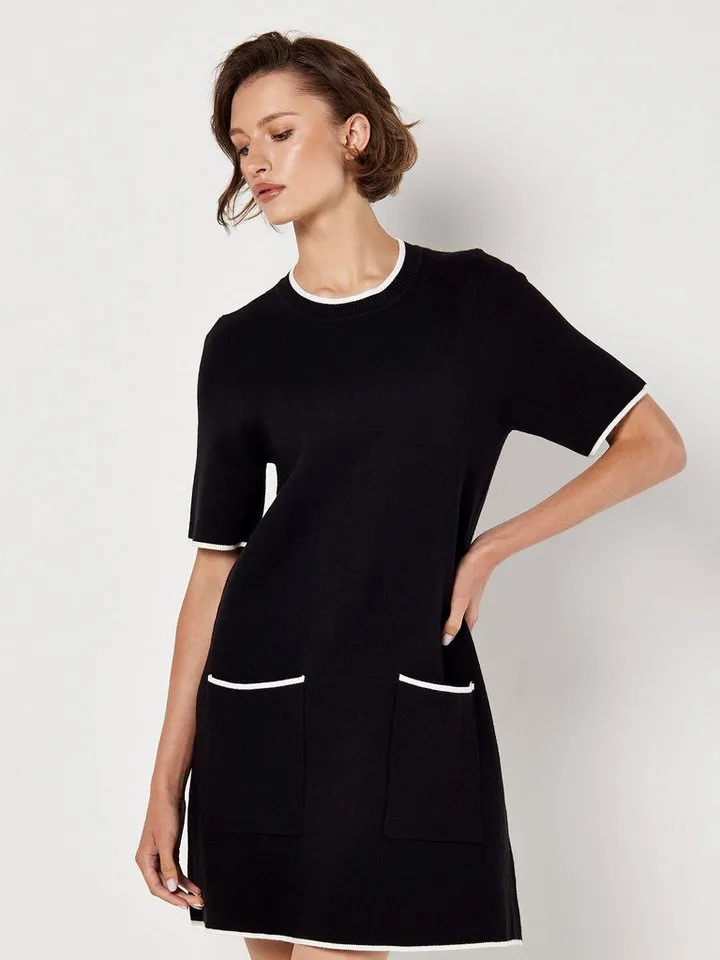 Apricot Apricot Strickkleid Minikleid mit kontrastierten Paspeln, Schwarz, – Produktbild 1 von 4