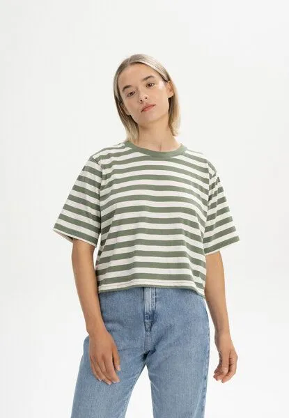 MELA Cropped T-Shirt Style DESNA Stripes | von MELA | Fairtrade & GOTS zertifiziert, Thymian gestreift, – Produktbild 1 von 4
