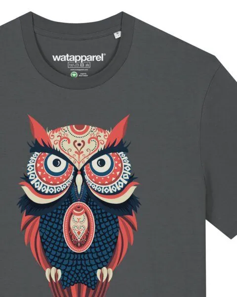 watapparel watapparel T-Shirt Unisex Colorful Owl, Anthracite, – Produktbild 3 von 4