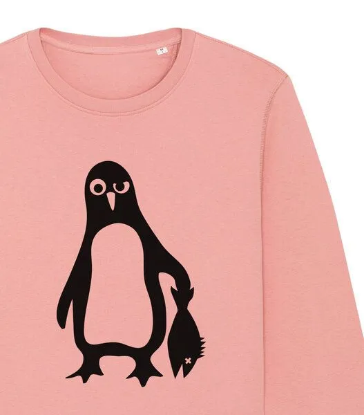 päfjes päfjes Pinguin Paul mit Fisch - Fair Wear Unisex Sweater, Rosa (canyon pink), – Produktbild 3 von 4