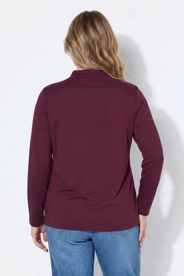 Ulla Popken Longsleeve Shirt Slim Stehkragen Langarm, Lila, – Produktbild 4 von 4