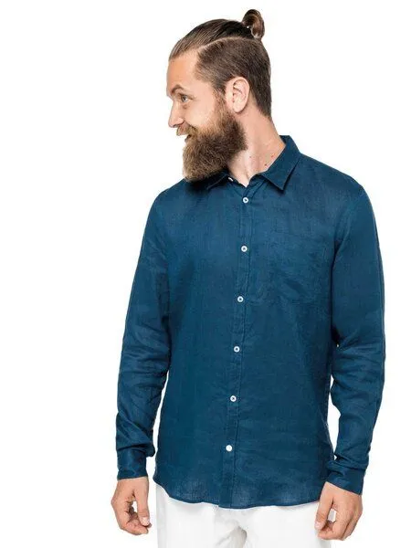 YTWOO YTWOO Leinenhemd für Herren aus 100% Leinen mit Kragen, Dunkelblau, – Produktbild 2 von 3