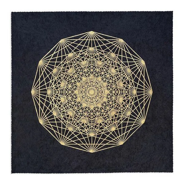 Veskor Cassiopeia Veskor Cassiopeia DEMIHEPTERAKT Heilige Geometrie Linoldruck | 40 × 40 cm | Lichtgold auf Schwarz – Produktbild 1 von 4