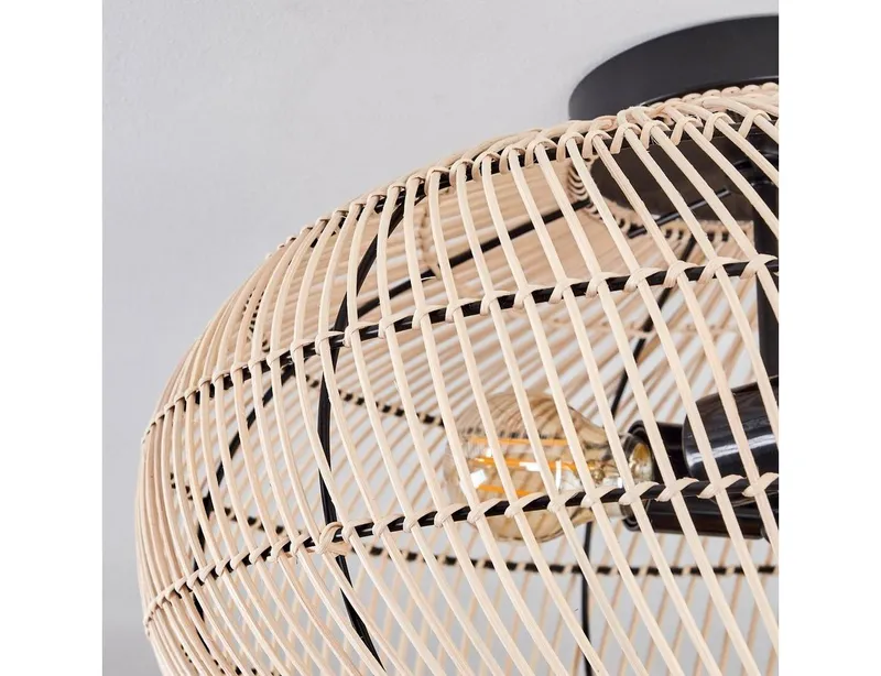 hofstein Deckenleuchte moderne Deckenlampe aus Metall/Bambus in Schwarz/Natur, ohne Leuchtmittel, Deckenleuchte, Lichteffekt, Ø 50cm, 3xE27, ohne Leuchtmittel, Beige|schwarz, – Produktbild 4 von 5