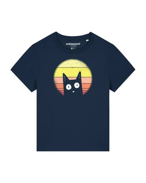 watapparel watapparel T-Shirt Frauen Sunset Cat, French navy, – Produktbild 1 von 3