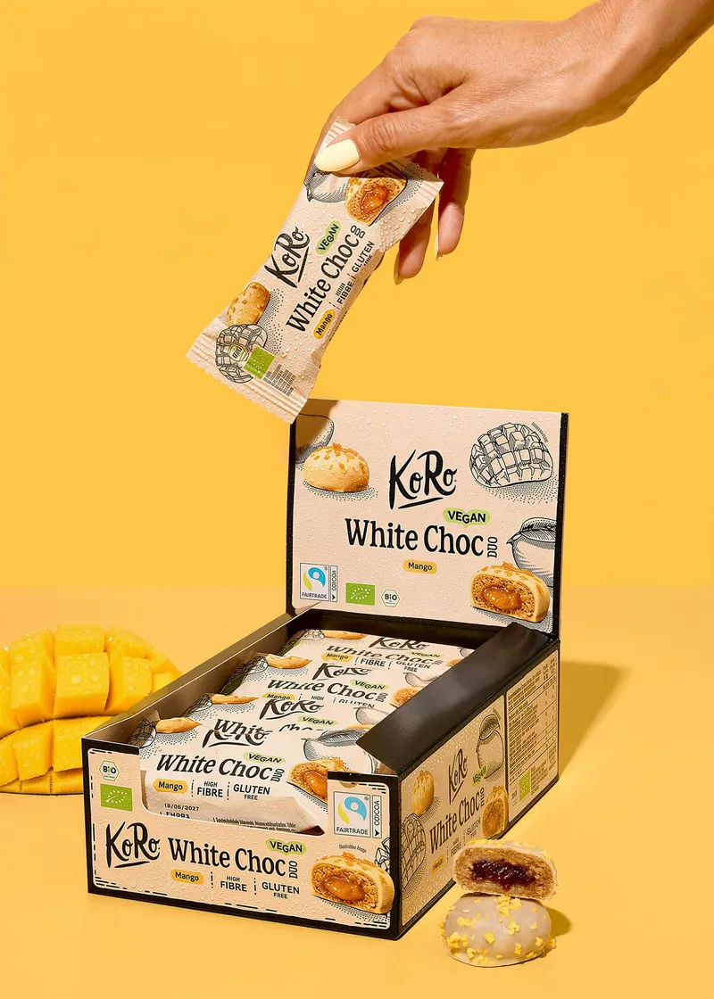 KoRo Bio White Choc Duo Mango | 12 x 2 x 20 g – Produktbild 3 von 5
