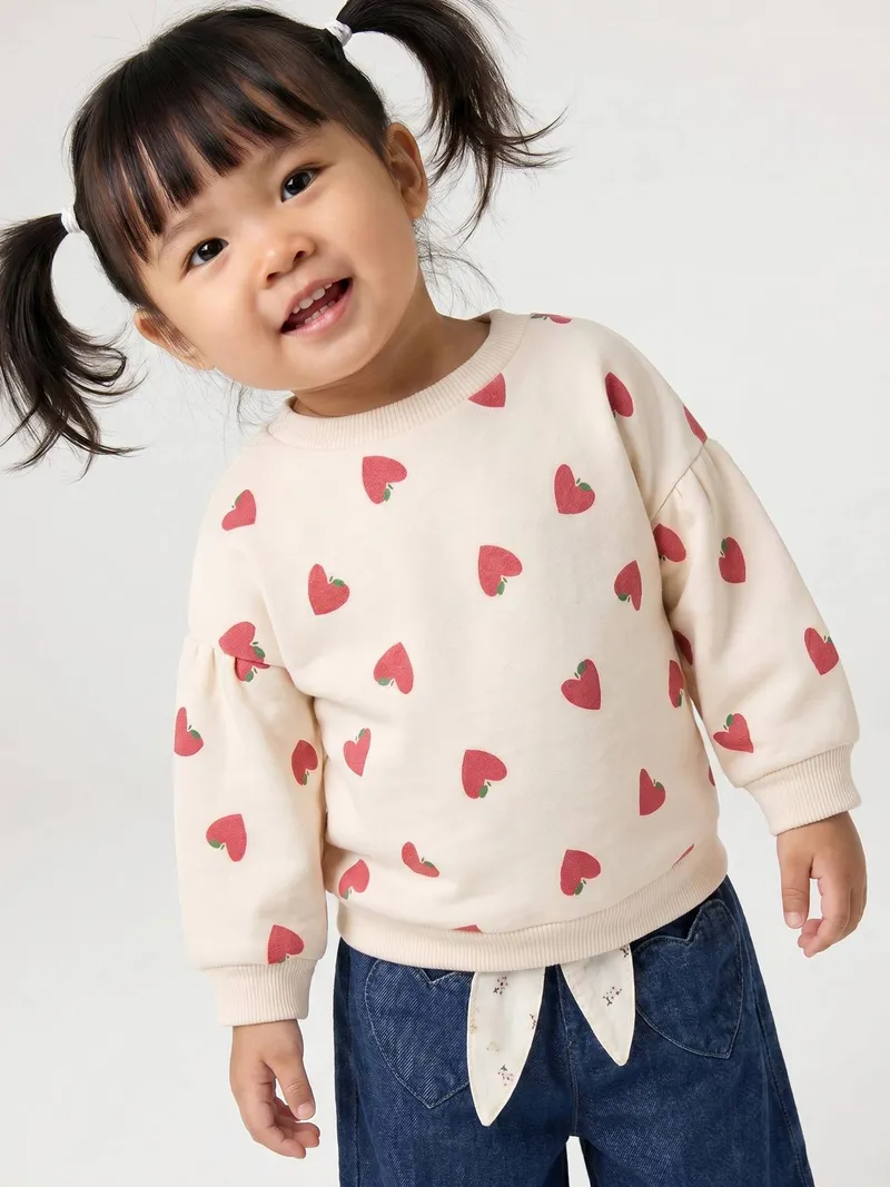 Vertbaudet Vertbaudet Baby Sweatshirt mit Herzenmotive, Wollweiß, – Produktbild 2 von 4