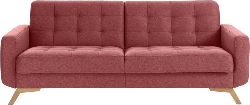 exxpo - sofa fashion 3-Sitzer Fiord, aktuelles Design, tolle Detailverarbeitung im Sitz und Rücken, bequem, wahlweise Kippcouch mit Bettfunktion und Bettkasten, Holzfuß, Rot, – Produktbild 2 von 5