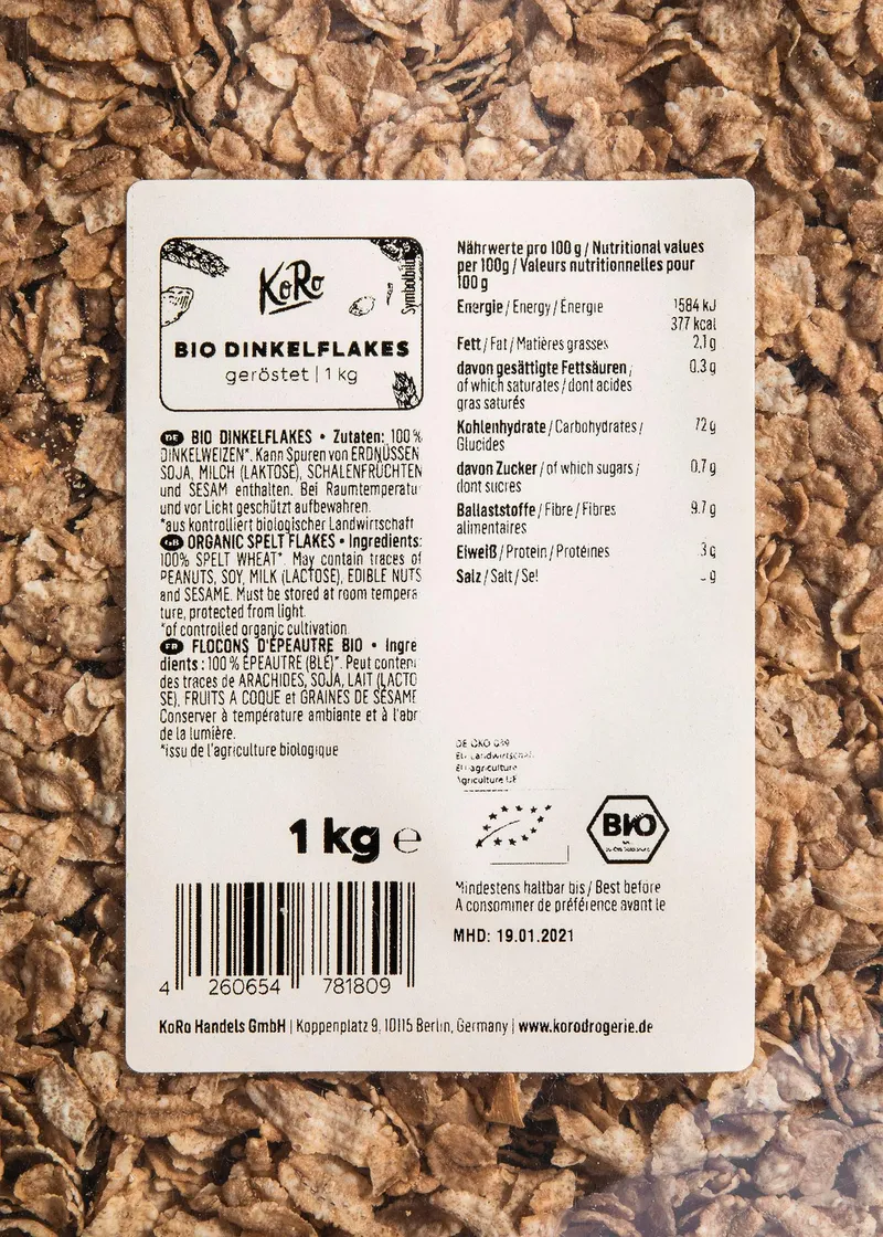 KoRo Bio Dinkelflakes 1 kg – Produktbild 3 von 5