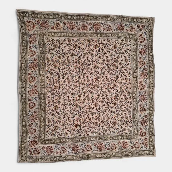Der Lindwurm Der Lindwurm Kalamkari- Tuch (110x110 cm), Handdruck mit Pflanzenfarben, Grün/gelb, – Produktbild 1 von 2