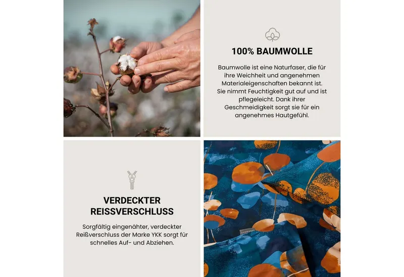 Schiesser Schiesser Bettwäsche Maxima aus weicher Baumwolle mit floralem Muster, Renforcé, 2 teilig, OEKO-TEX® MADE IN GREEN, Blau, – Produktbild 3 von 5