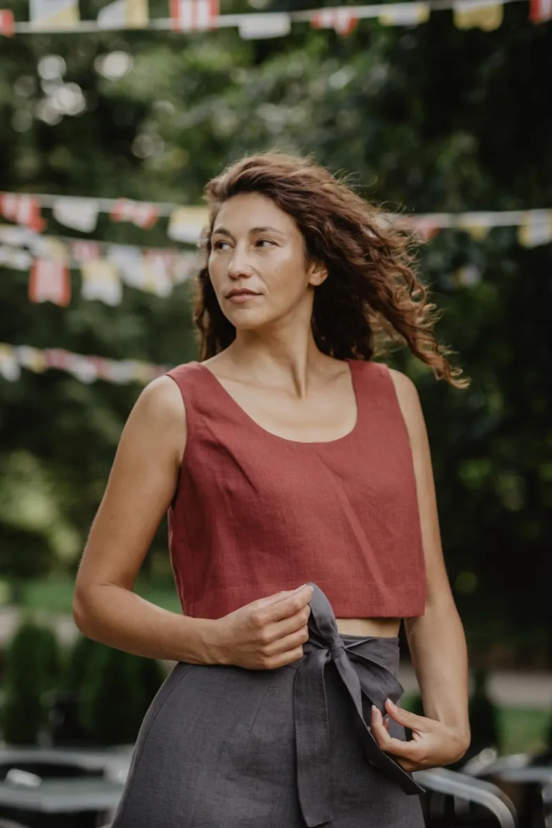 AmourLinen AmourLinen Damen vegan Crop Top Pippa Terracotta, Braun, – Produktbild 2 von 2