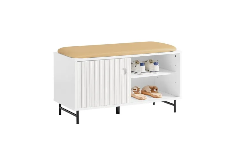 SoBuy Schuhbank FSR116, mit Sitzfläche und Schiebetüren Sitzbank mit Stauraum Dielenbank, Weiß, – Produktbild 1 von 5