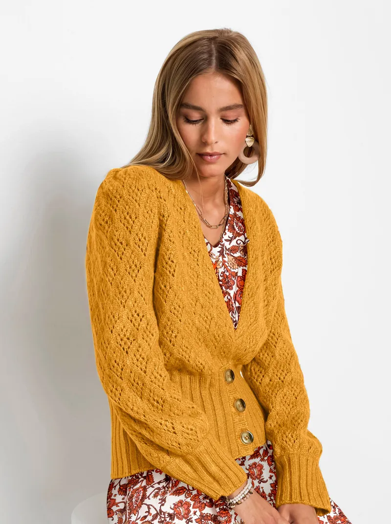 Witt Ajourstrickjacke, Ocker, – Produktbild 1 von 1