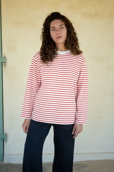 SALZWASSER STINA - Longsleeve (Damen) aus 100% Bio-Baumwolle (GOTS) von SALZWASSER, Natur-rot (gestreift), – Produktbild 2 von 4