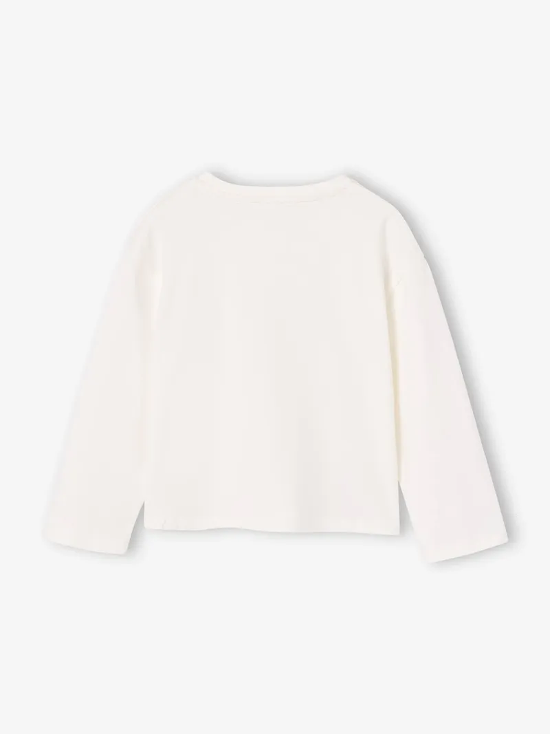 Vertbaudet Shirt mit Herz-Applikation Mädchen, Wollweiß/herz gestreift, – Produktbild 2 von 3