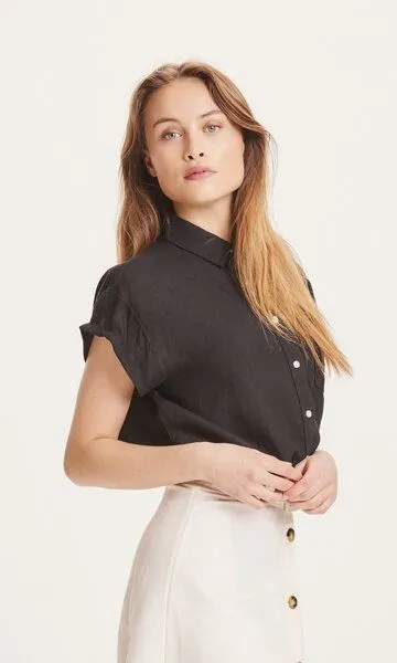 KnowledgeCotton Apparel KnowledgeCotton Apparel Bluse ASTER aus Leinen, Schwarz (black jet), – Produktbild 2 von 4