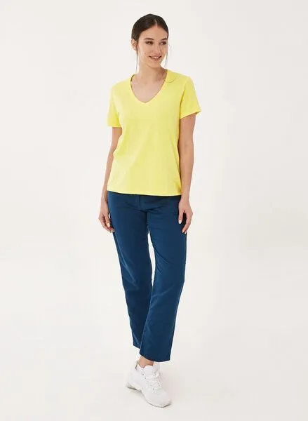 ORGANICATION ORGANICATION Basic T-Shirt aus Bio-Baumwolle mit V-Ausschnitt, Lemonade, – Produktbild 2 von 4