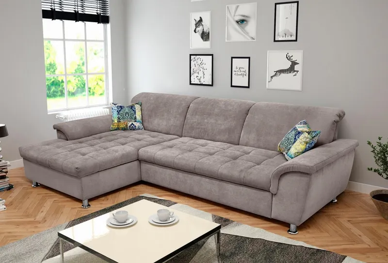 DOMO collection Ecksofa FRANZI 278x170x81 cm, Steppung im Sitzbereich, L-Form, wahlweise mit Bettfunktion, Bettkasten und Kopfteilverstellung, Braun, – Produktbild 3 von 5