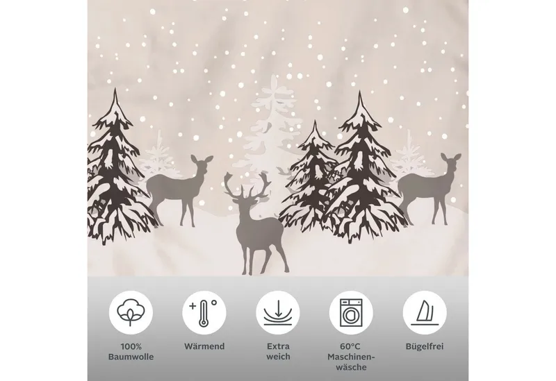 OTTO home Bettwäsche Venua in Gr. 135x200 oder 155x220 cm, Biber, 2 teilig, Winterbettwäsche, Weihnachtsbettwäsche, Beige|grau, – Produktbild 1 von 6